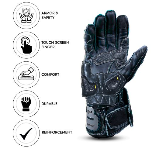 AGVSPORT Echelon Racing Gloves- Premium Motorcycle Leather, Titanium Armor Knuckle Protection, Digital Amara Reinforced Palm, Ventilated, Durable & Comfortable - Ideal for Racing & Riding Safety