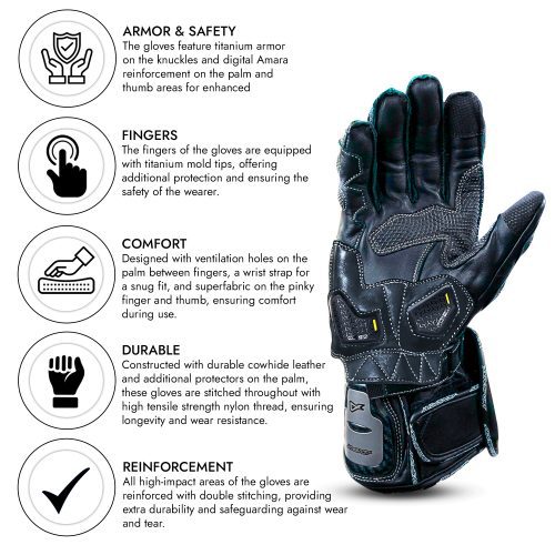 AGVSPORT Echelon Racing Gloves- Premium Motorcycle Leather, Titanium Armor Knuckle Protection, Digital Amara Reinforced Palm, Ventilated, Durable & Comfortable - Ideal for Racing & Riding Safety