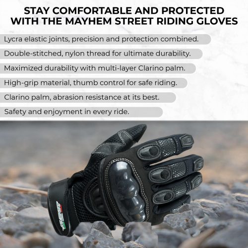 AGVSPORT Mayhem Street Riding Gloves - Shock Absorbing Carbon Fiber Knuckles, Vented, Protective, High-Grip, Reinforced Palm - Premium Motorcycle Gloves